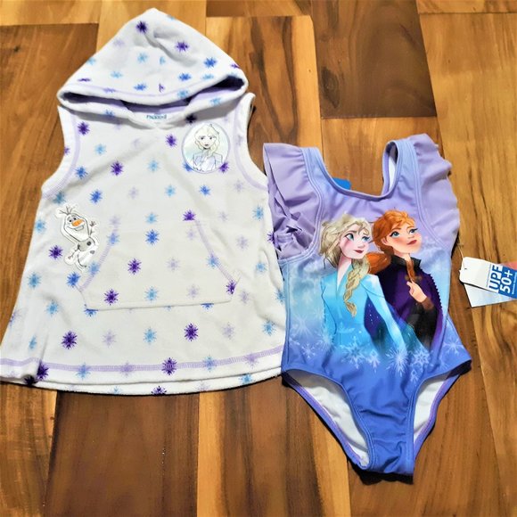 Disney NWT 2T Toddler Frozen 1 Pc Swimsuit Cover Sunglasses